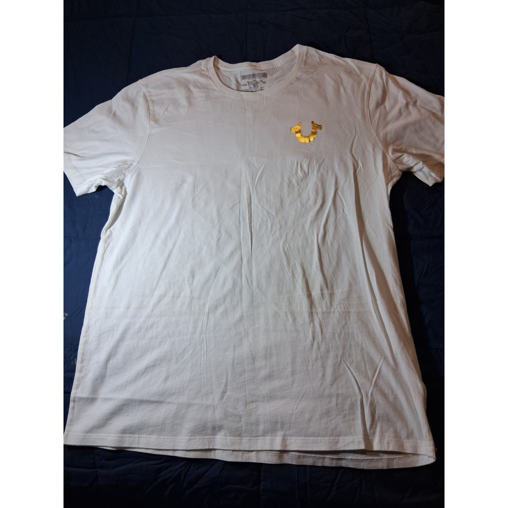 True Religion T shirt Mens XXL Gold Buddha Logo Graphic Tee Short Sleeve